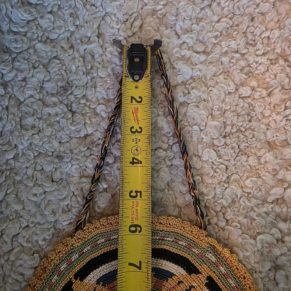 Vintage Knitted Round Boho Ethnic Bag Tribal Artisan Folk Retro Circle Gypsy